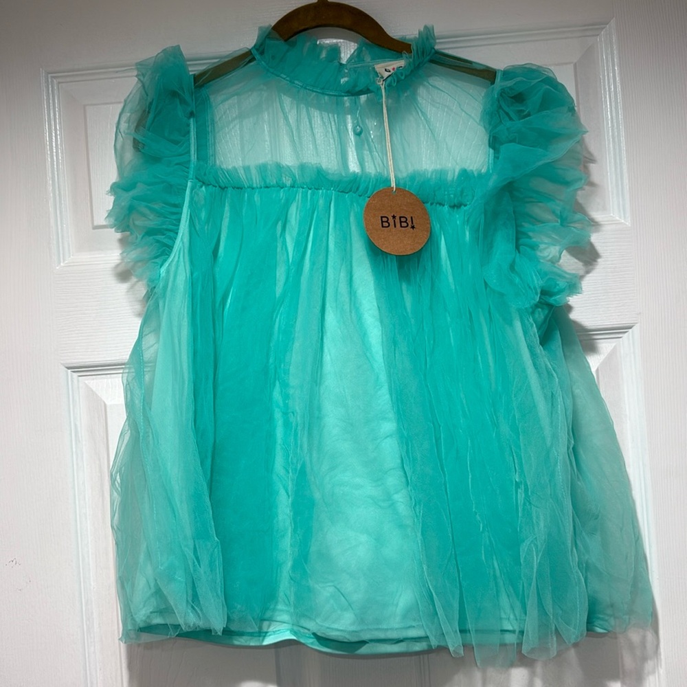 BIBI tulle flutter top XL NWT